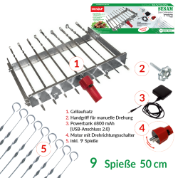 Mehrfacher Drehspiess für 9 Spiesse mit Motor und Akku