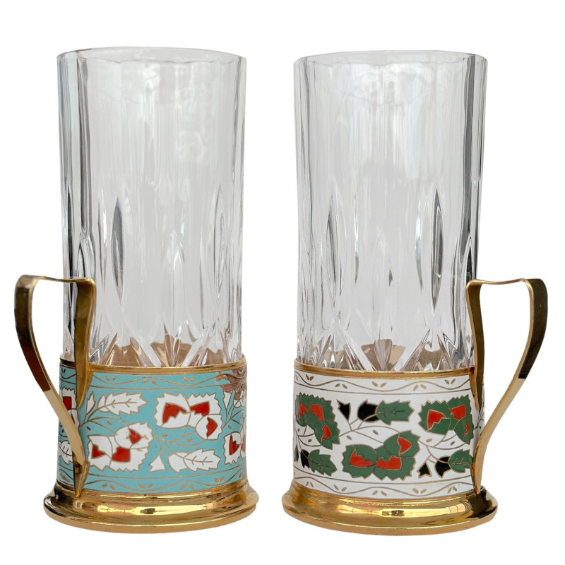 Due portabicchieri in ottone in ottone smalto URSS originale