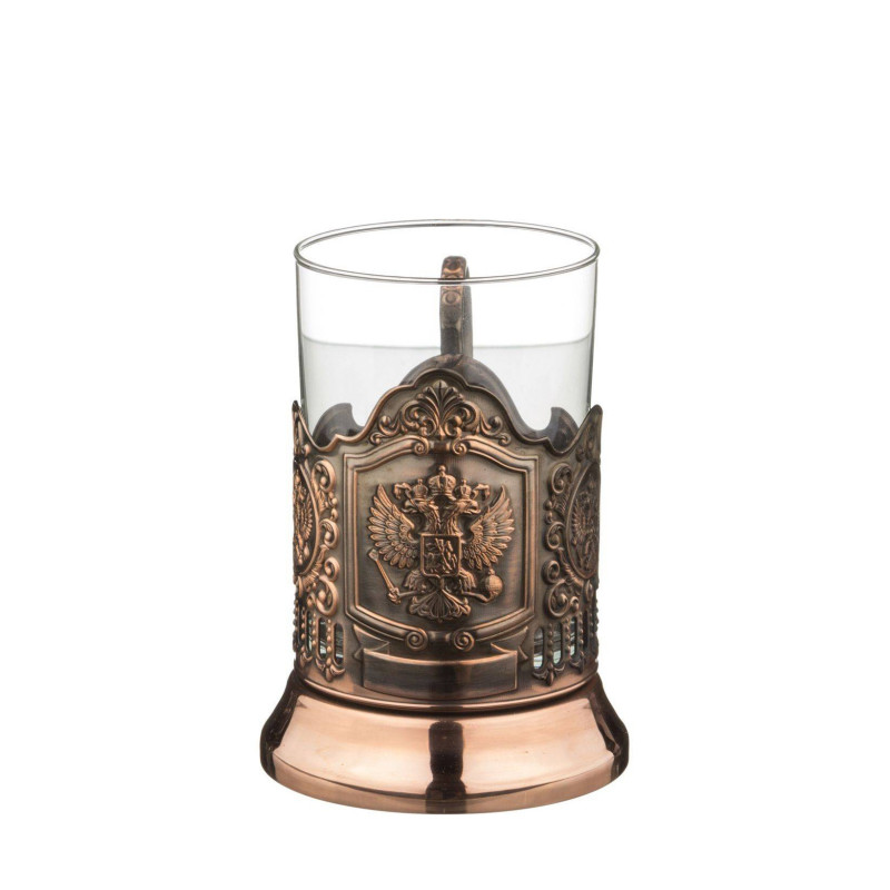 Verre avec porte-gobelet Armoiries de la Russie en cuivre 225 ml