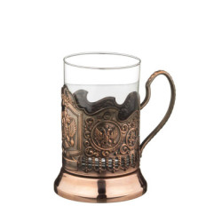 Verre avec porte-gobelet Armoiries de la Russie en cuivre 225 ml
