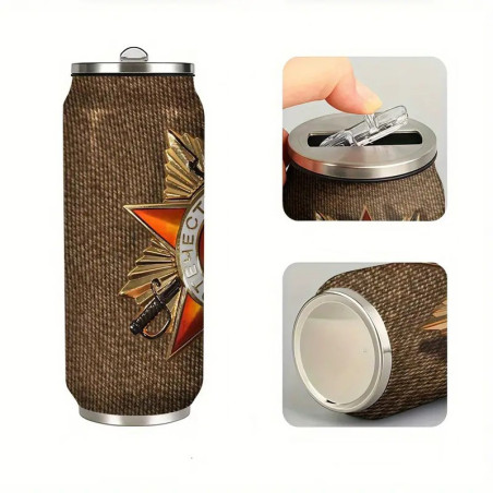 Stainless steel thermos with lid Patriotic War 0.5 l