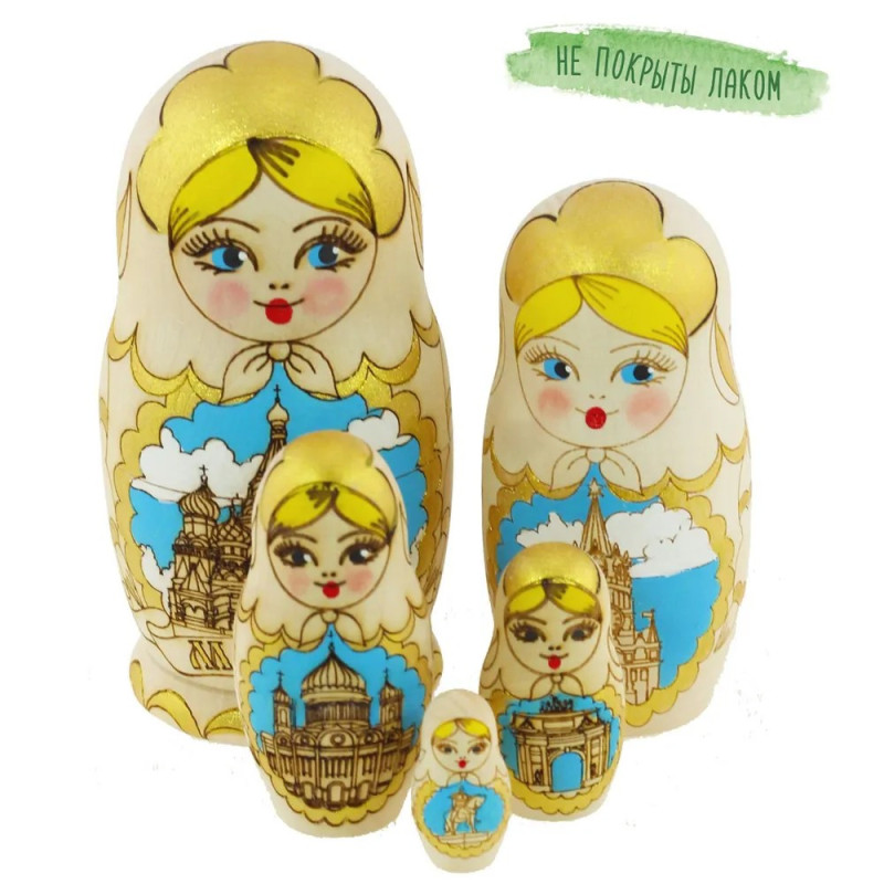 Azhna wooden matryoshka doll, Moscow, 5 pieces, 10.5 cm Azhna wooden matryoshka doll, Moscow, 5 pieces, 10.5 cm