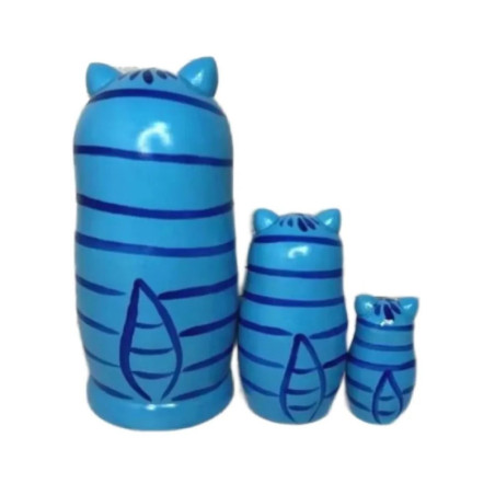 Matrioska Gatto Blu con Pesce 3 in 1