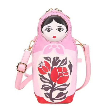 Adorabile borsa a tracolla russa a forma di matrioska per donna