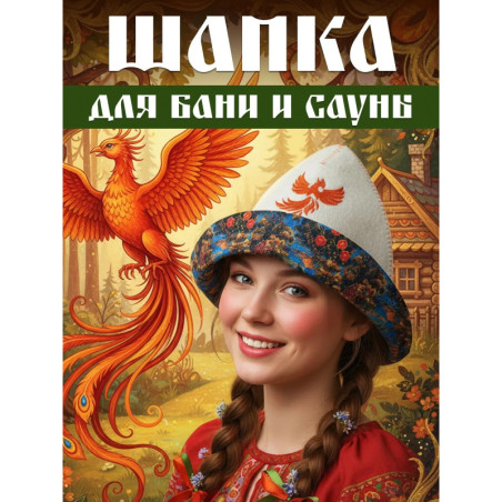 Шапка для бани женская Жар-птица с вышивкой