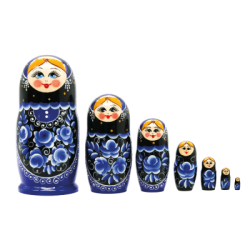 Gzhel matryoshka doll, black and blue M7 18 cm