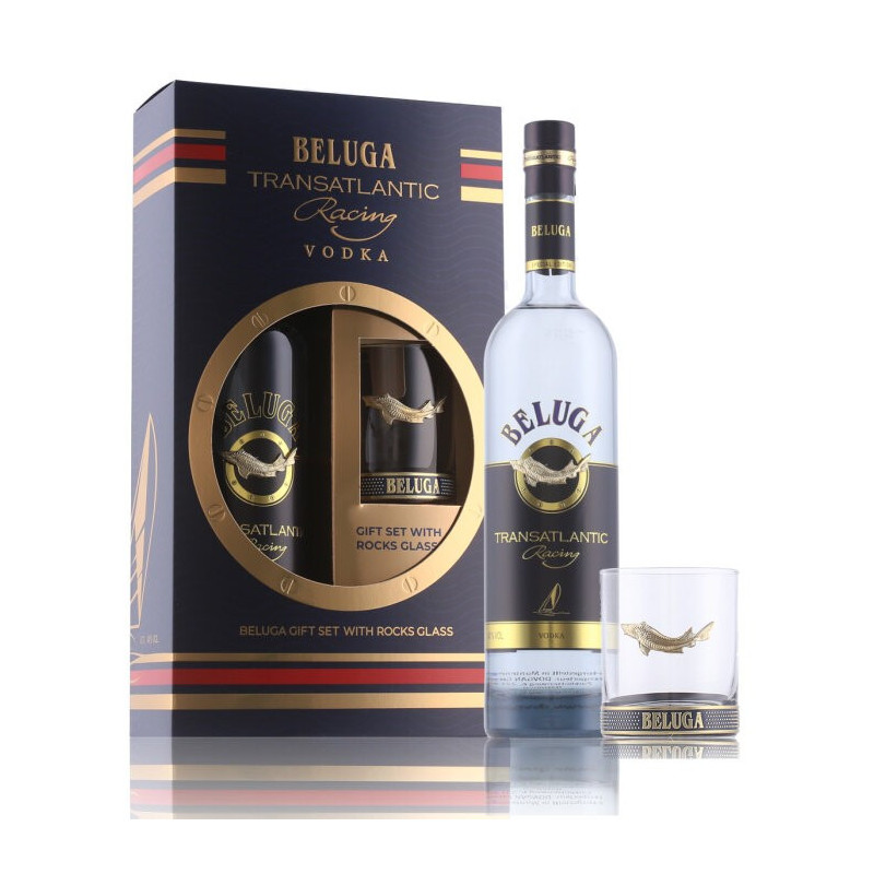 Set regalo Vodka Beluga con bicchiere da roccia Alc. 40% 0,7L